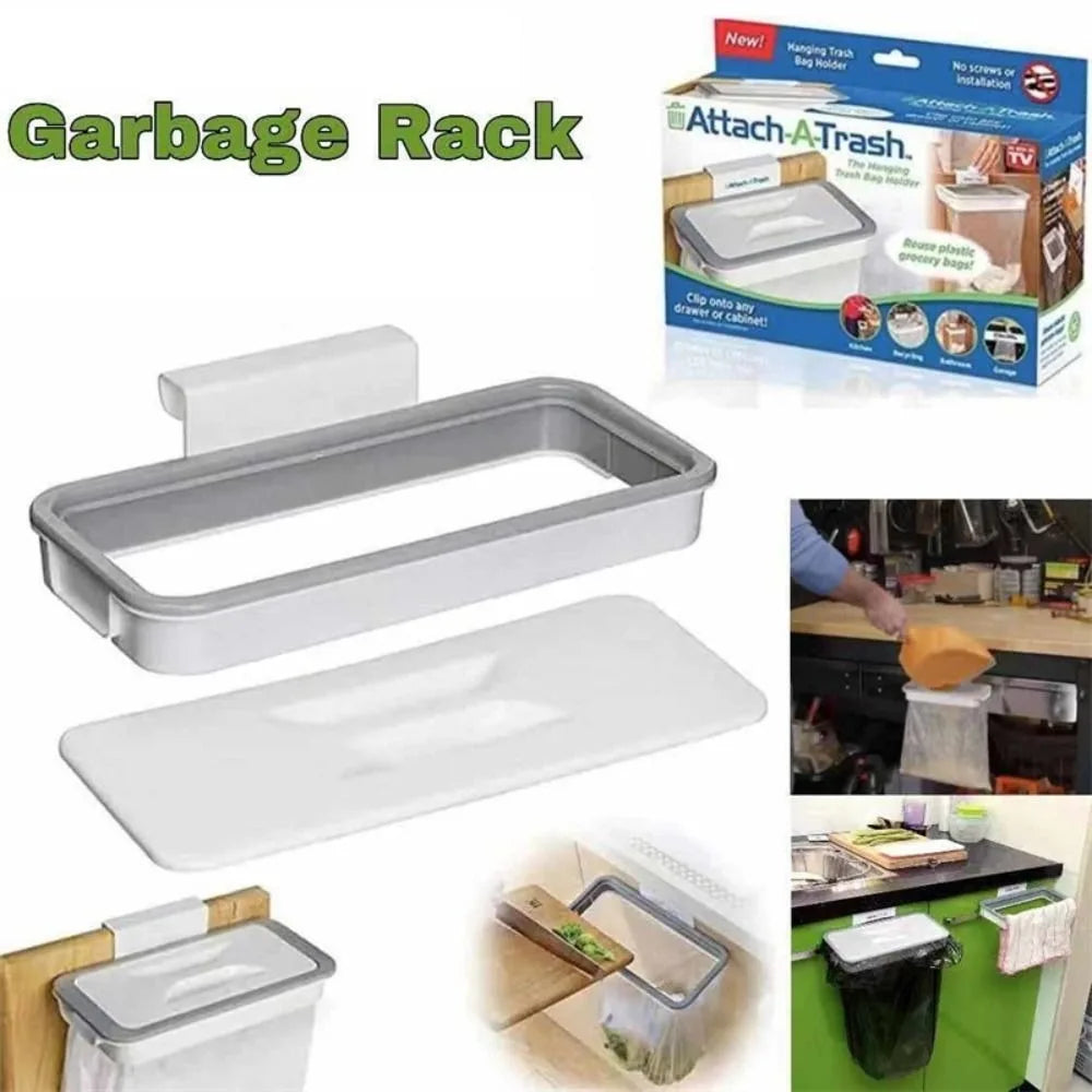 Hanging Trash Bag Holder with Lid – Cabinet Door Organizer