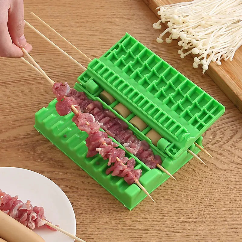 Manual BBQ Kebab Skewer Tool – Quick Meat & Veggie Stringer