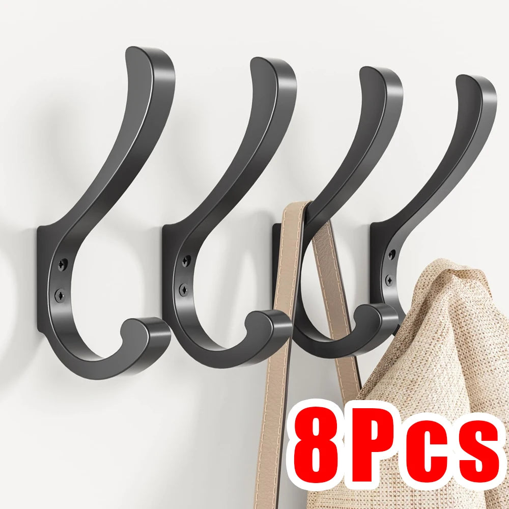 Heavy Duty Wall Mount Coat Hooks – Black Aluminum Set of 8