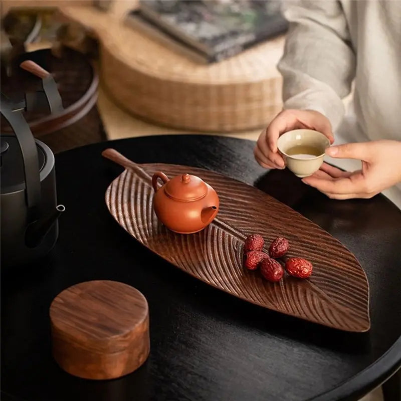 Handmade Wooden Leaf Tray – Serving Platter for Meals & Salads