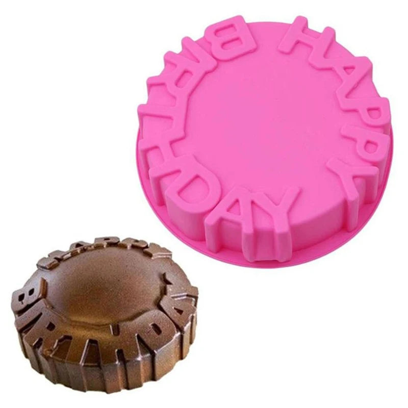 Happy Birthday Round Silicone Cake Mold – DIY Mousse Baking Pan
