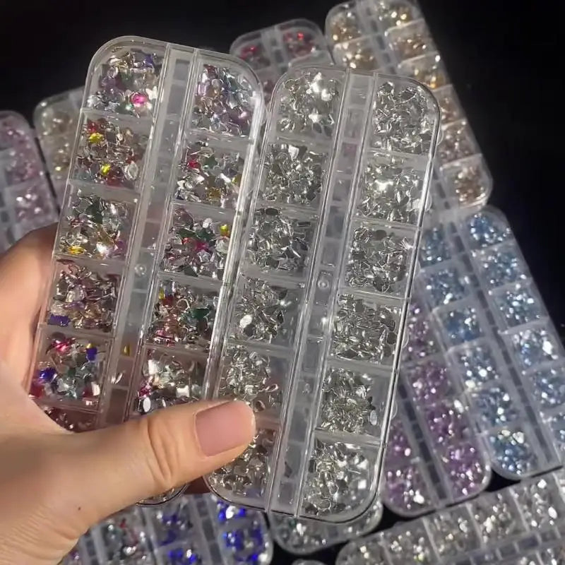 12-Grid 3D Flatback Nail Rhinestones – Crystal Diamond Nail Art