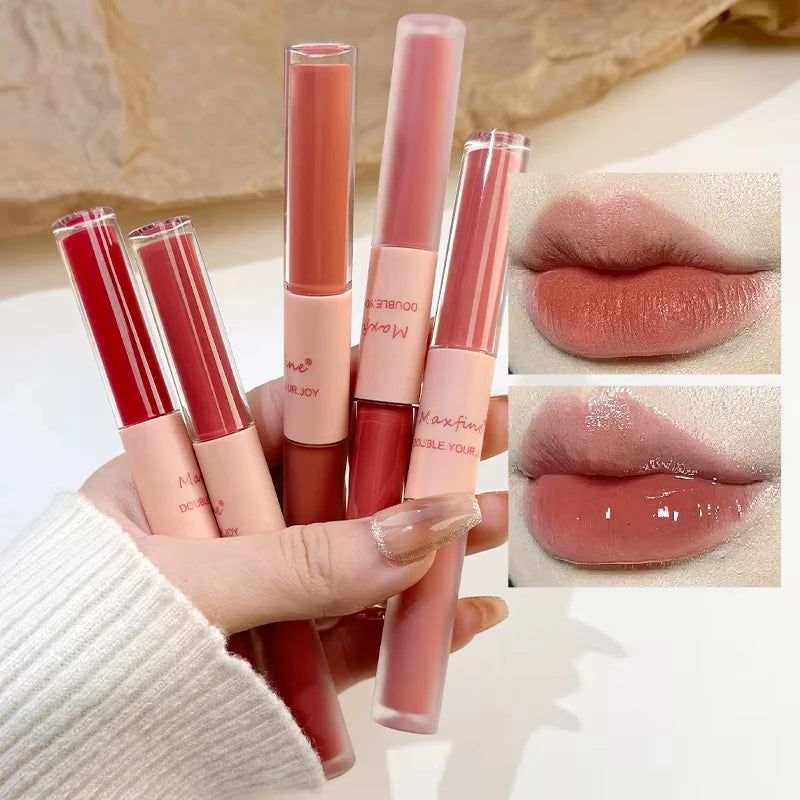 6-Color Matte Velvet Double-Head Liquid Lipstick & Lip Glaze