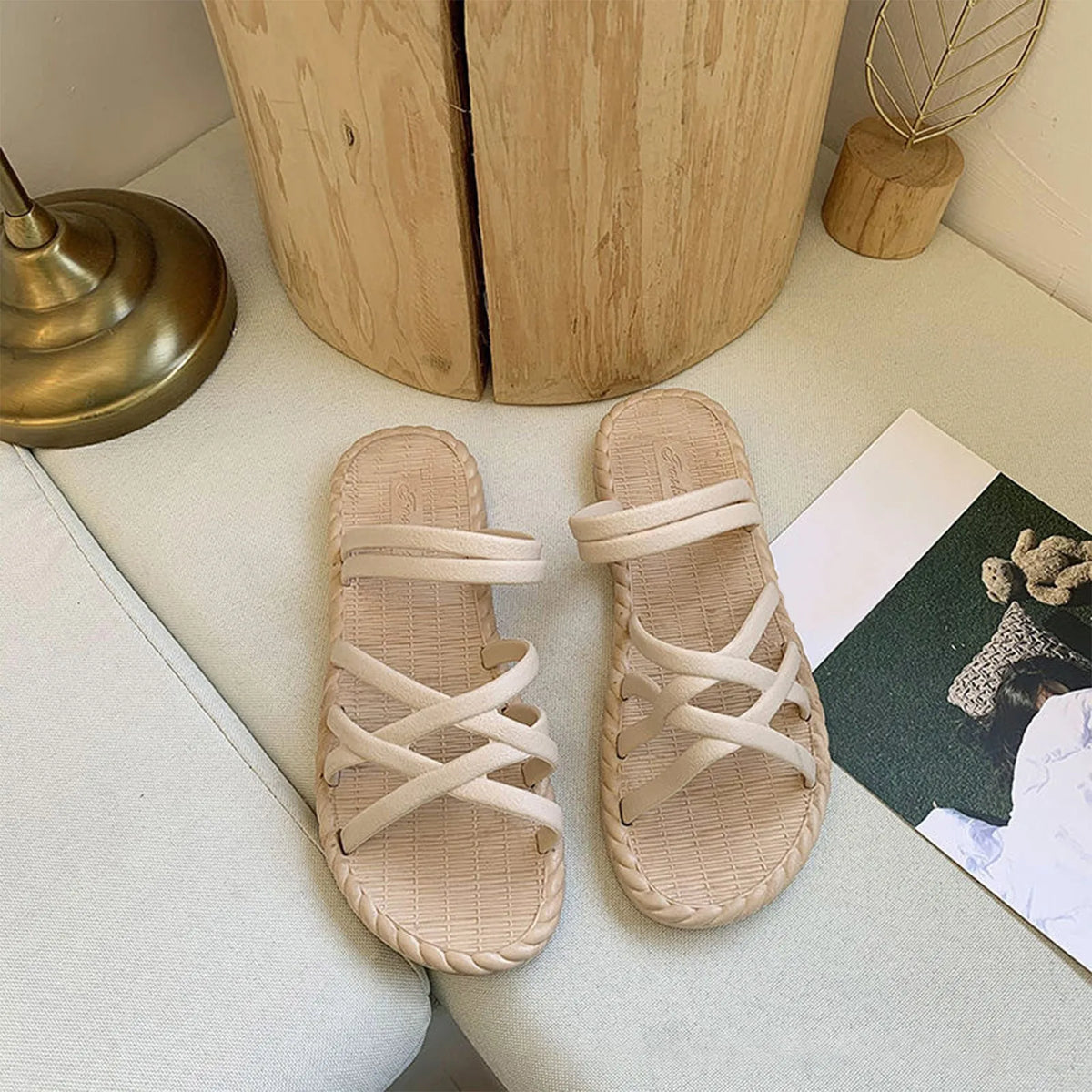 Women's Summer Flat Sandal Slippers – Soft Sole Slip-On