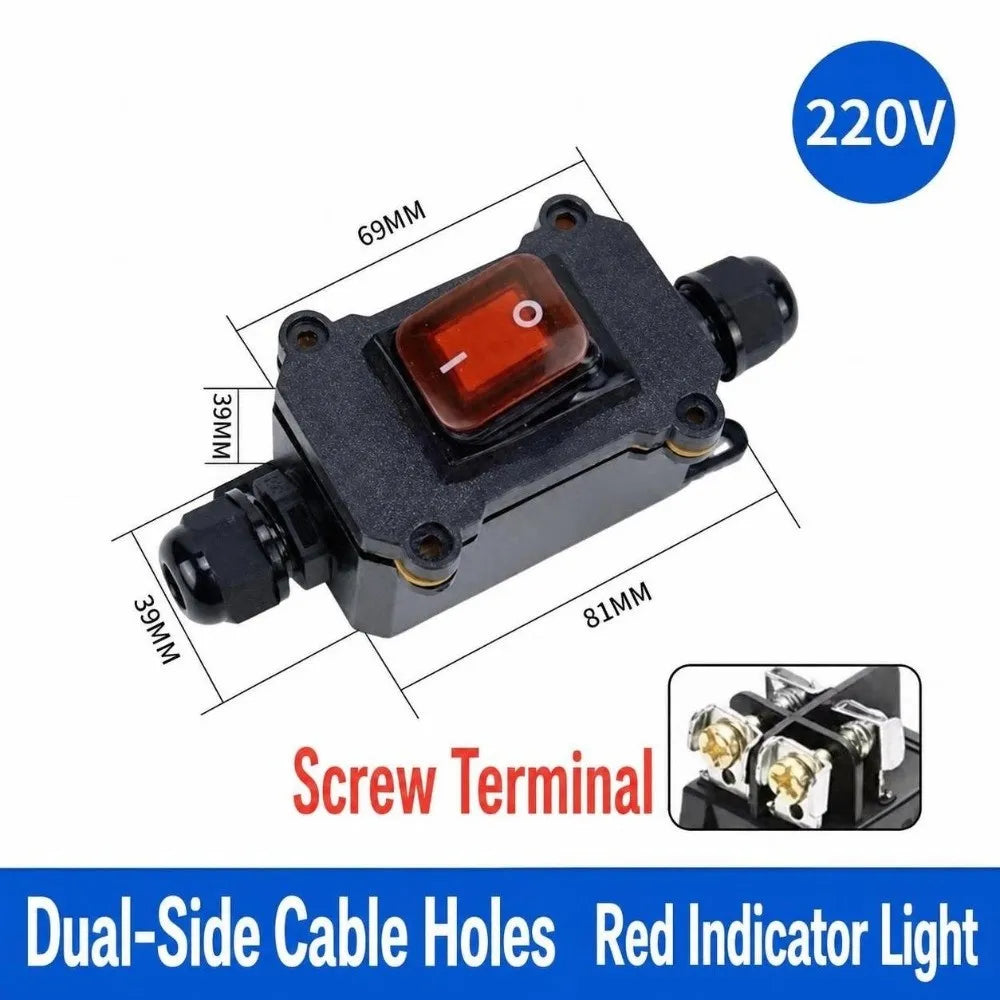 IP67 Waterproof Inline Power Switch 30A 110V–220V Heavy Duty