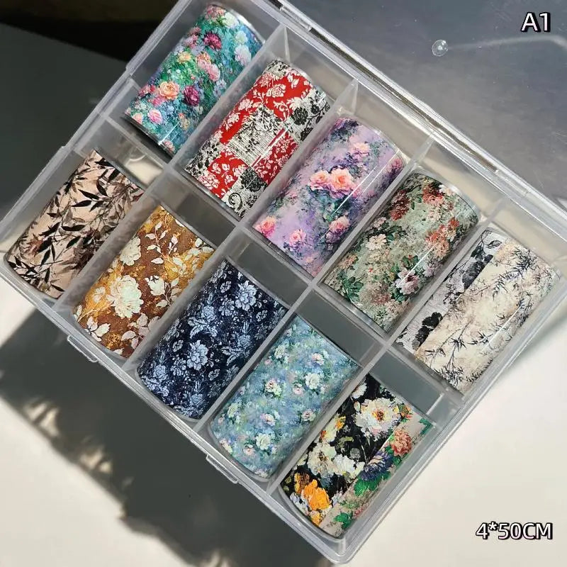 Nail Foils 10 Rolls Flower Rose Transfer Paper DIY Manicure