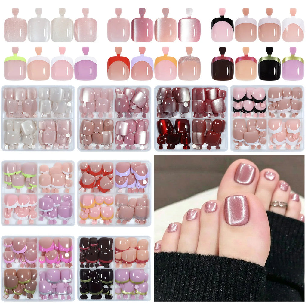 96Pcs Press On Toenails Cat Eye French Glitter Full Cover Tips