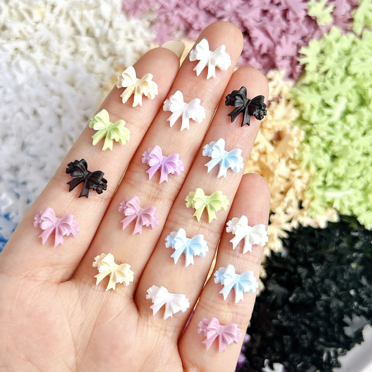 20pcs 3D Bowtie Nail Charms Pearl Bow Rhinestone Nail Art