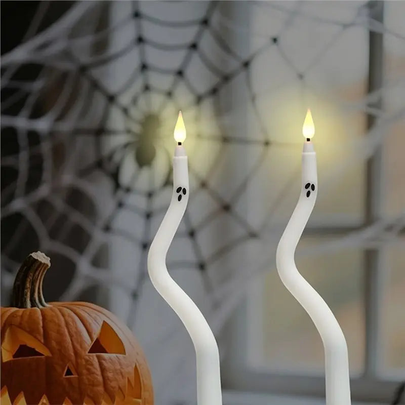 Halloween Ghost LED Taper Candles with Remote & Timer – 4 Pack
