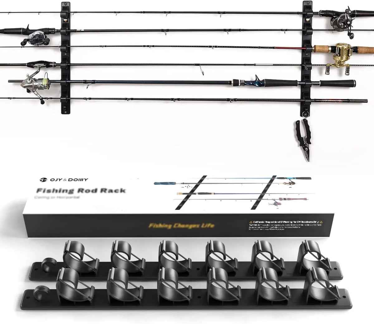 Wall & Ceiling Fishing Rod Holder – Holds 6 Rods | OUZEY