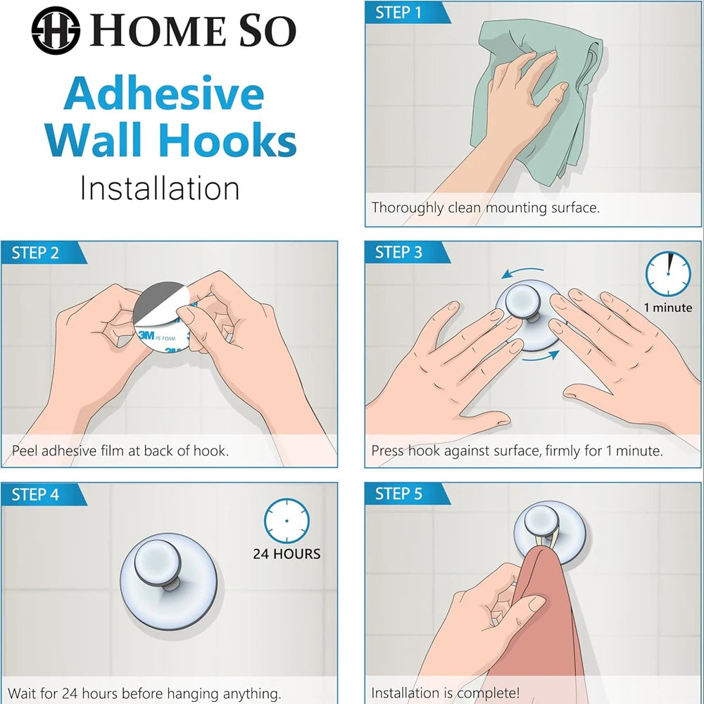 Self Adhesive Stainless Steel Wall Hooks – No Drill