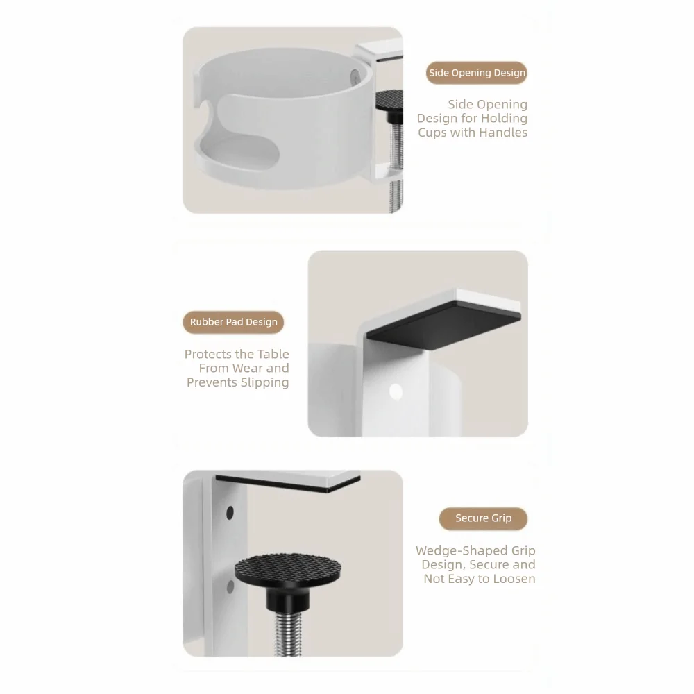 Rotating Clip-On Desk Cup Holder – Adjustable Table Edge Mount