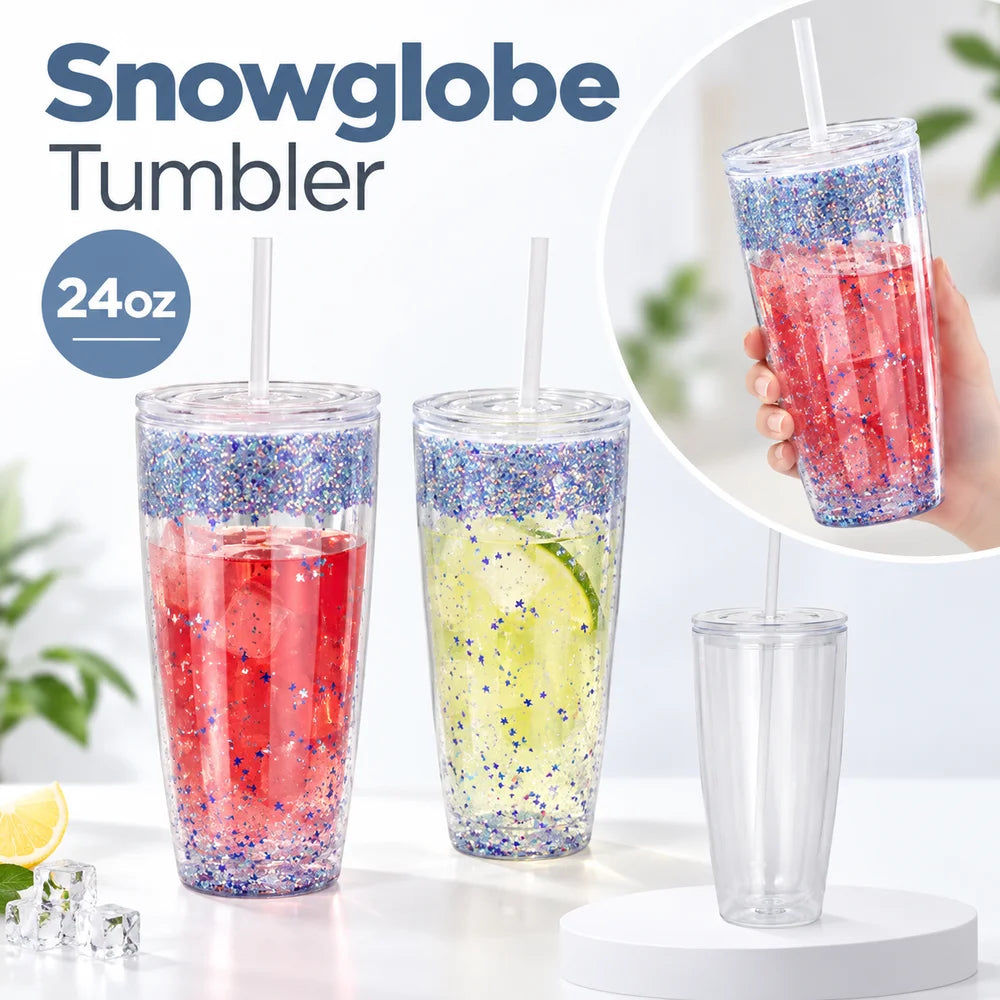 24oz DIY Snow Globe Tumbler – Clear BPA-Free Glitter Cup
