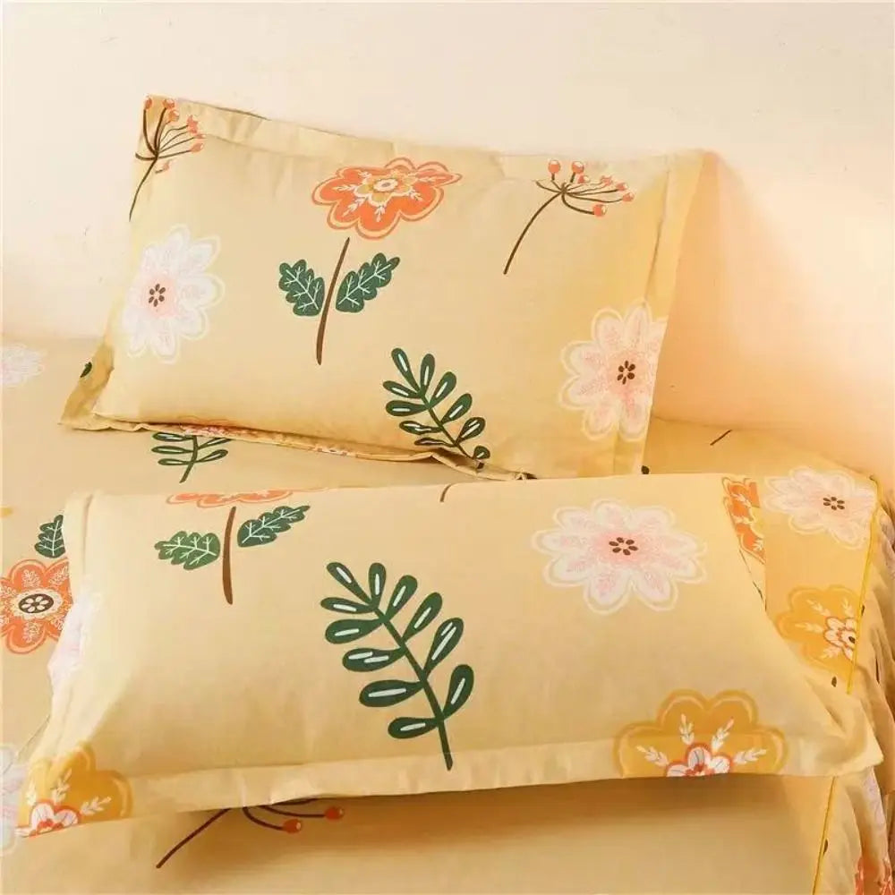 Floral 3-in-1 Cotton Bed Sheet Set with Lace Skirt & Pillowcases