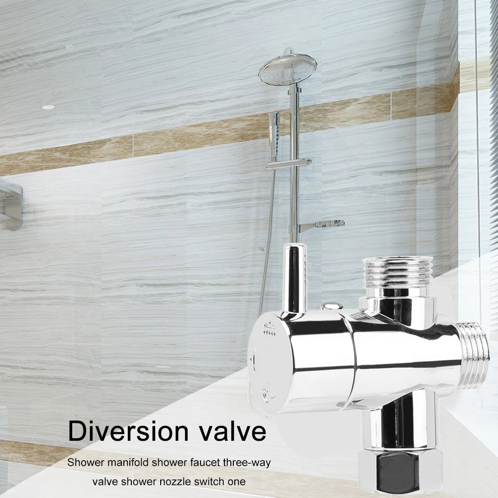 3-Way Shower Head Diverter Valve G1/2 Chrome Switch Adapter