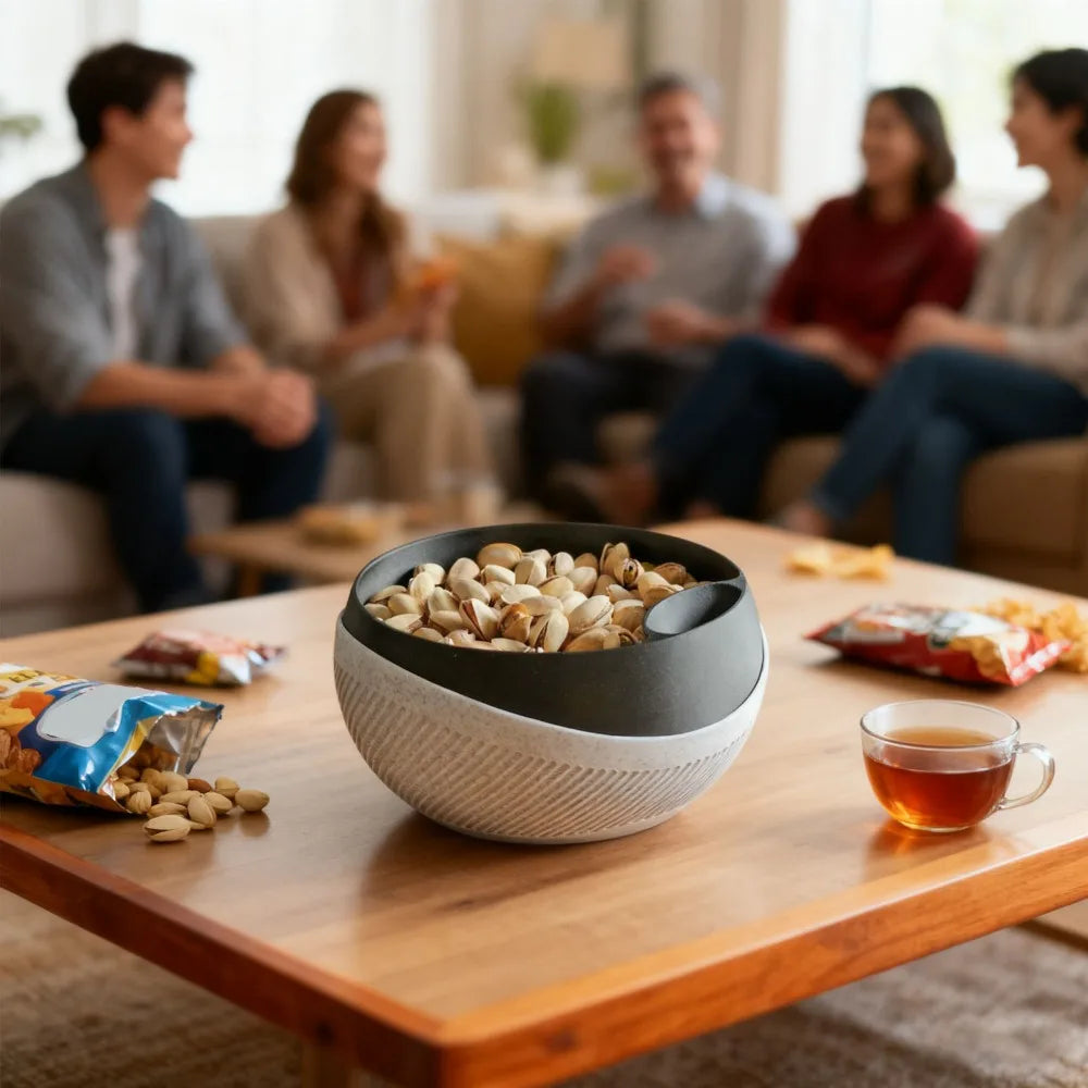Double Layer Snack Bowl with Lid & Built-In Waste Section