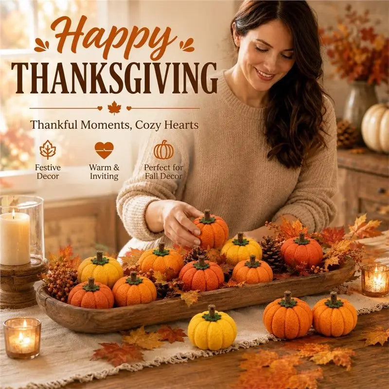 12-Pack Wool Felt Mini Pumpkins – Fall & Thanksgiving Décor