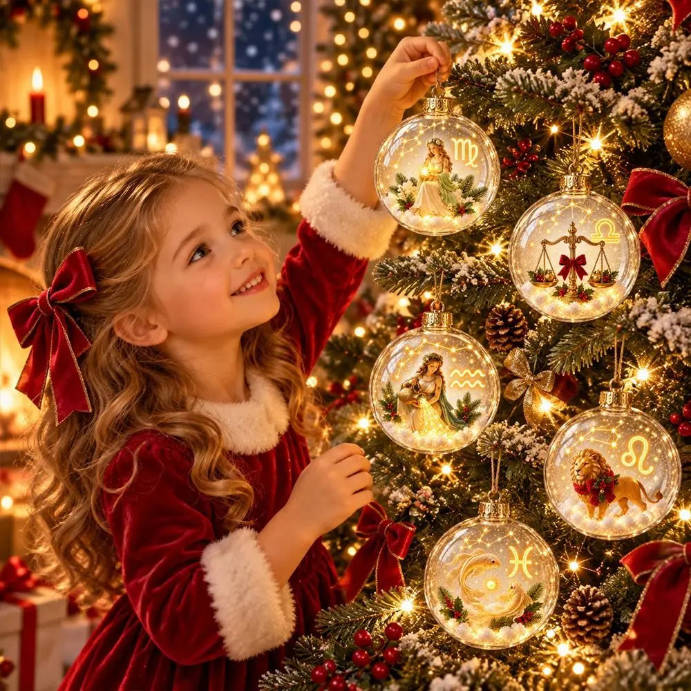 Zodiac Christmas Ball Ornament with Warm Built-In Light