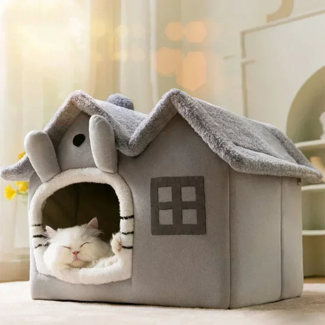 Foldable Pet Cave Bed – Warm Cotton Kennel for Dogs & Cats
