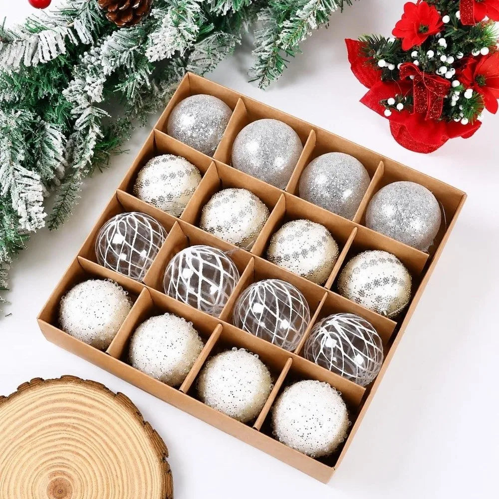 16-Pc 6cm Painted Christmas Ball Ornament Set – Plastic Baubles
