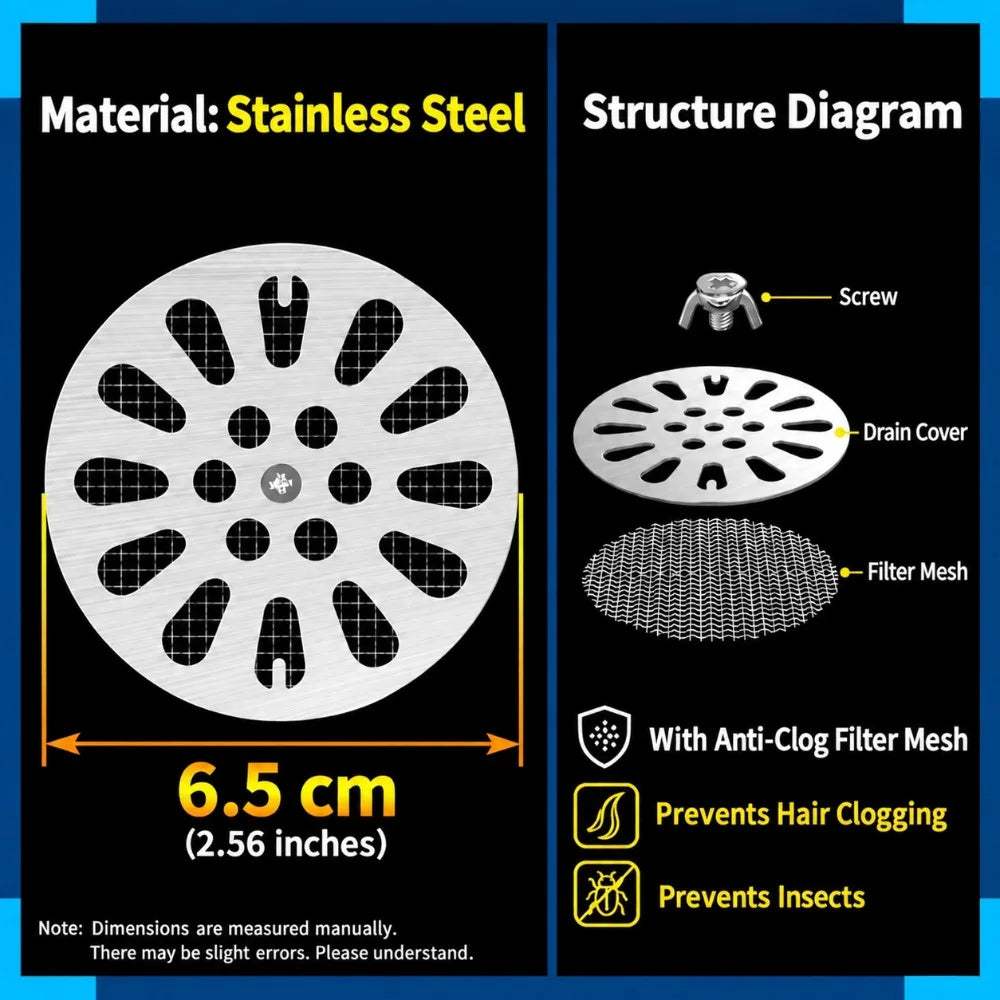 Stainless Steel Round Drain Cover with Mesh Hair Catcher