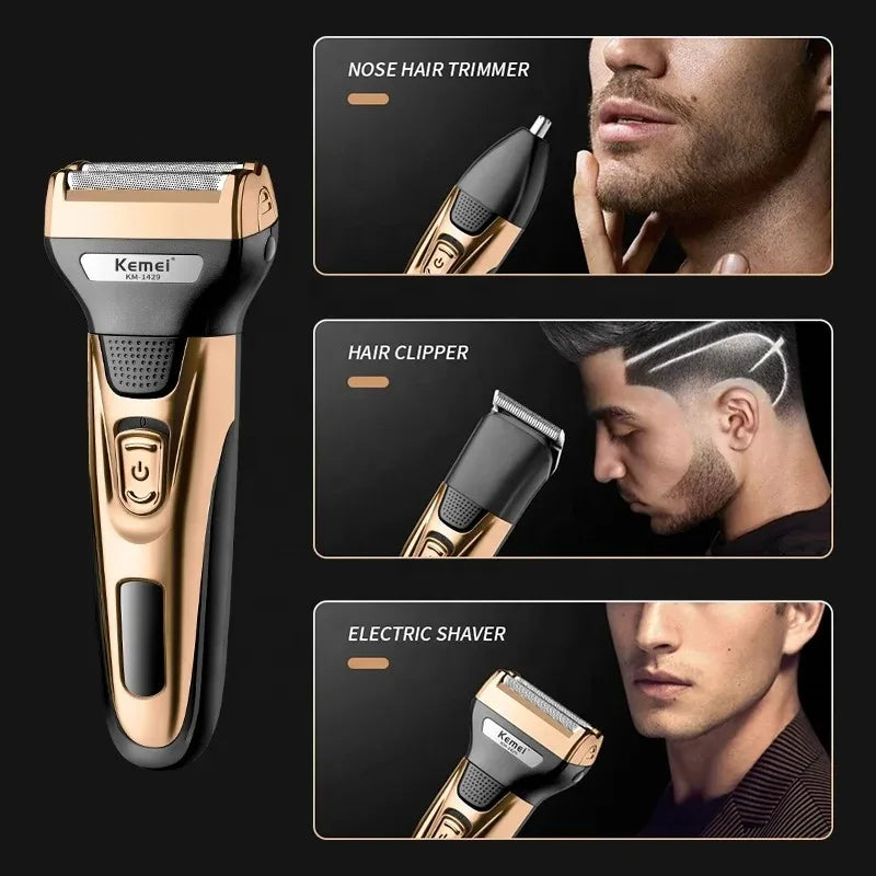 Kemei KM-1429 3-in-1 Electric Beard & Nose Trimmer for Men