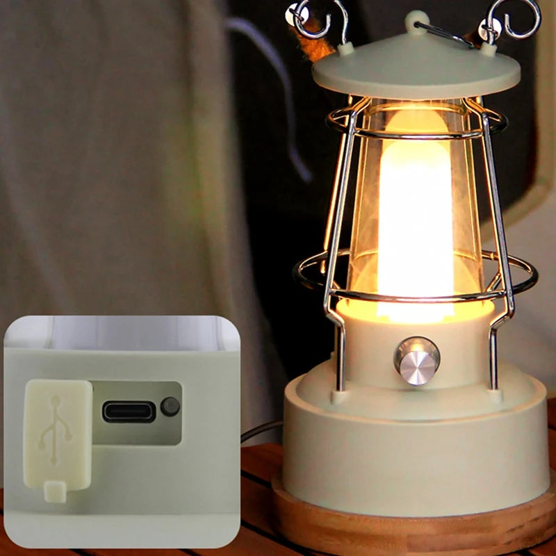 Retro Rechargeable LED Camping Lantern – Stepless Dimming