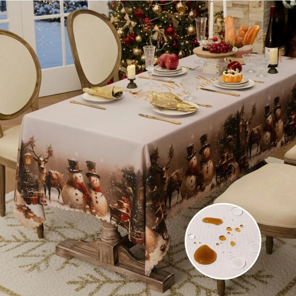 Christmas Tablecloth Waterproof Poinsettia Floral Rectangle Cover
