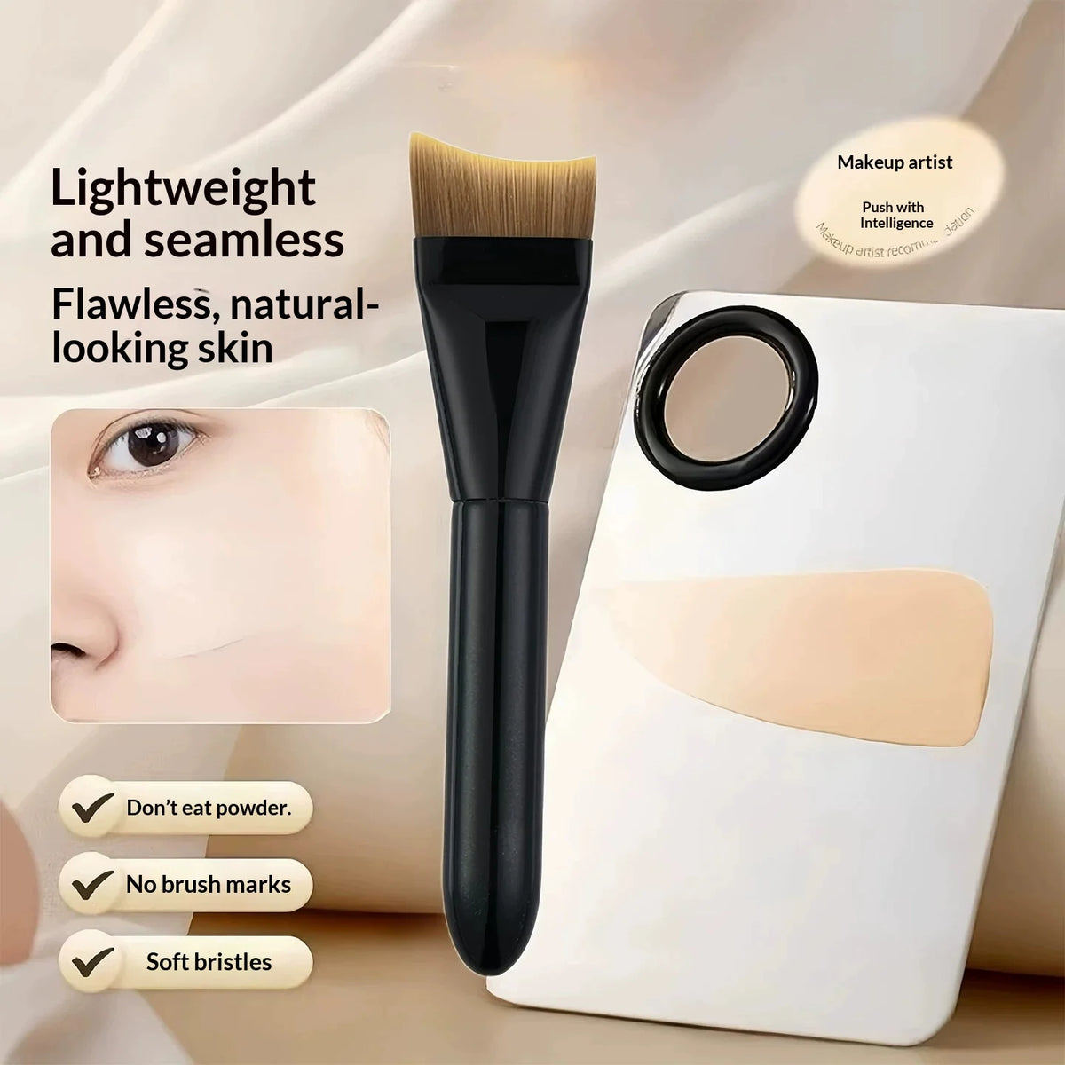 Crescent Flat Foundation Brush – Dense Bristles, Face Contouring