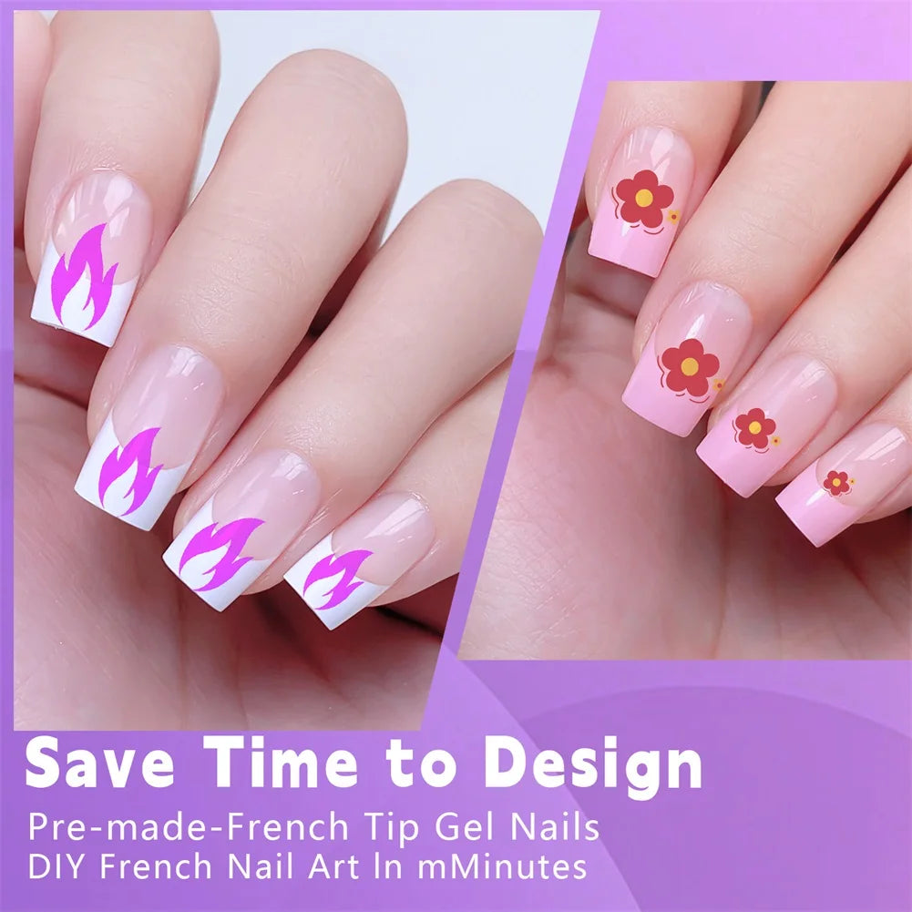120pcs French Press-On Nails Square Soft Gel Fake Nails Set