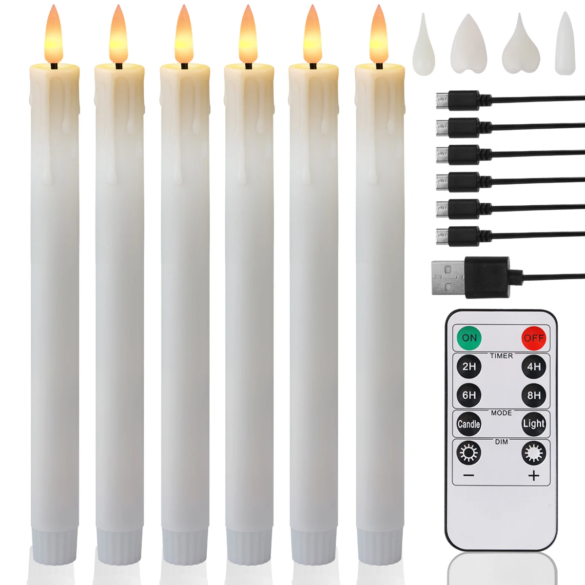 USB Rechargeable Flameless LED Candles with Remote – 6 Pack