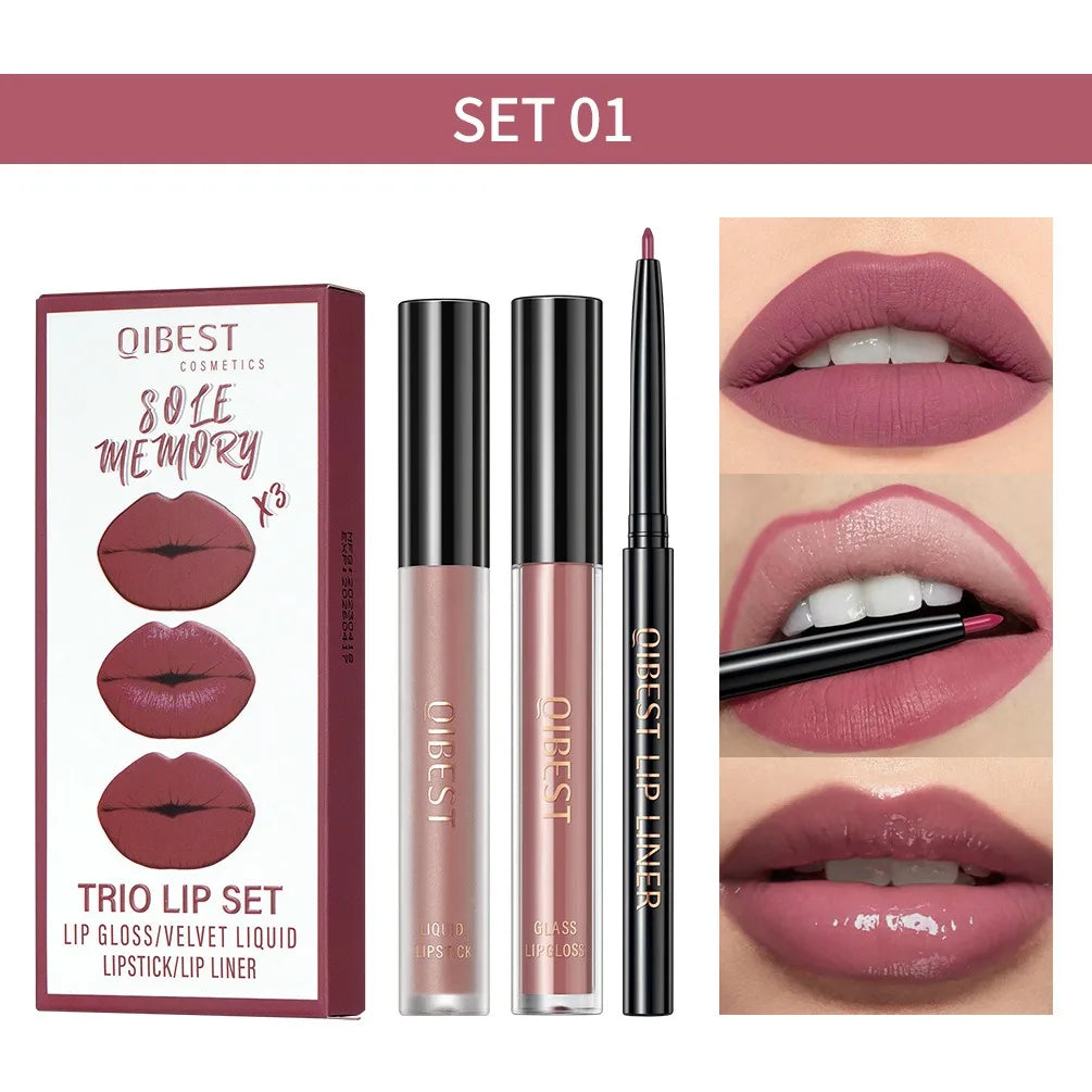 OREADEX 3-Pc Matte Liquid Lipstick & Lip Liner Set – Long Lasting