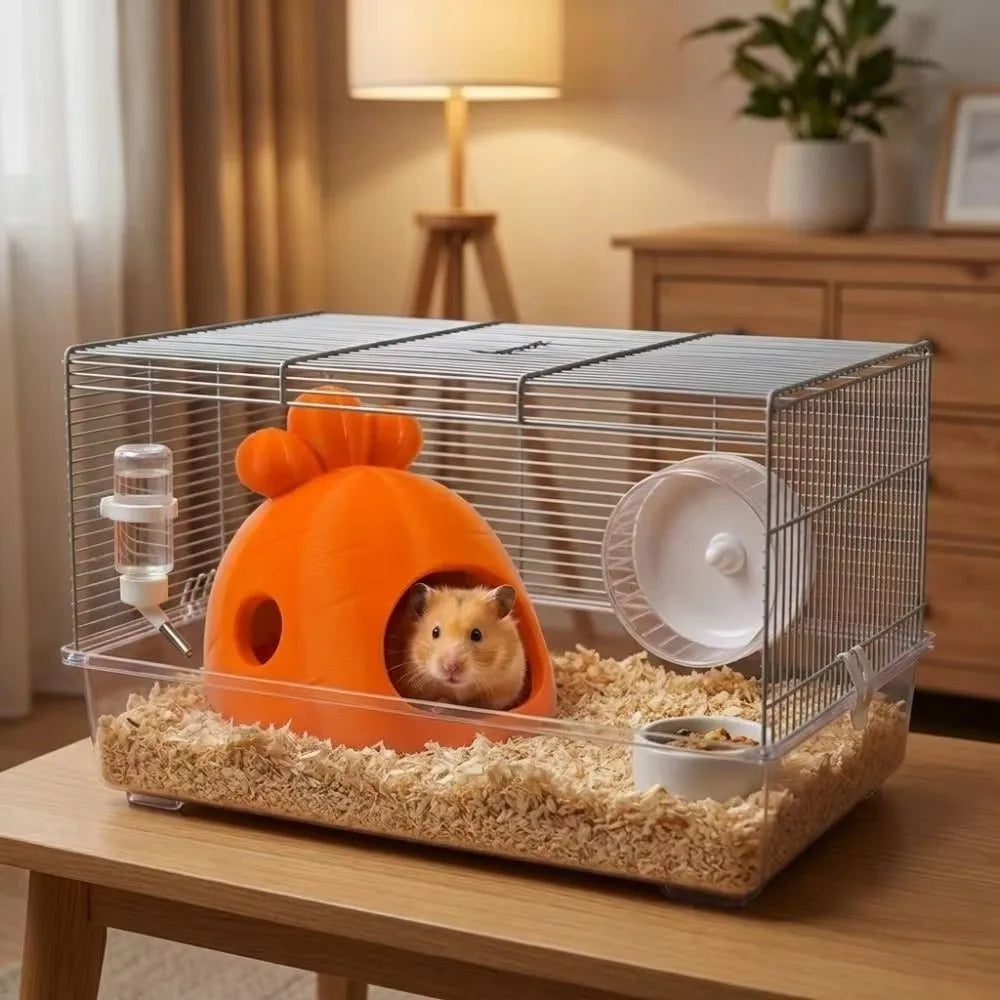 3D Printed Carrot Hamster House – Cozy Small Pet Sleeping Nest