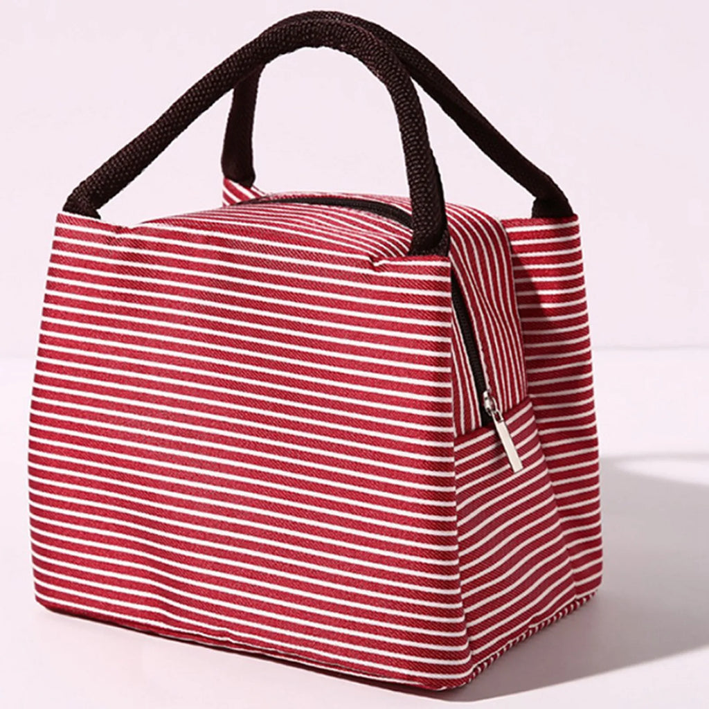 Large Insulated Lunch Bag Oxford Striped Cooler Tote Unisex