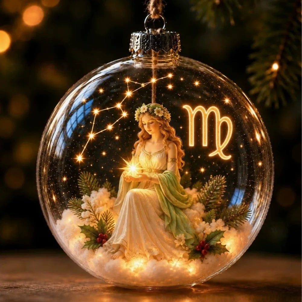 Zodiac Christmas Ball Ornament with Warm Built-In Light
