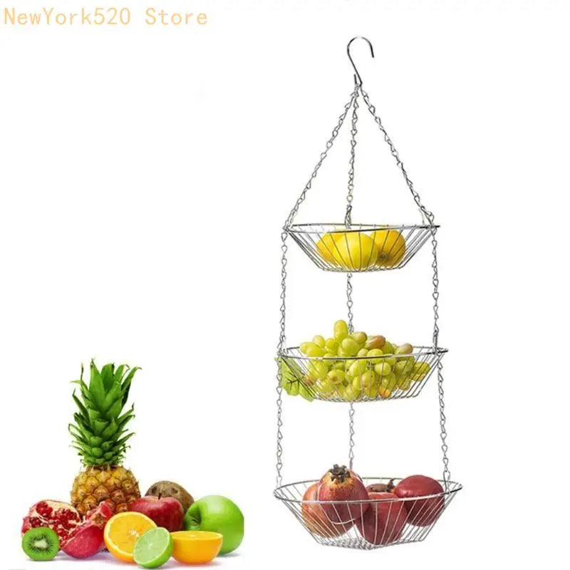 3-Tier Hanging Fruit Basket Iron Wire Rack | Kitchen Organizer
