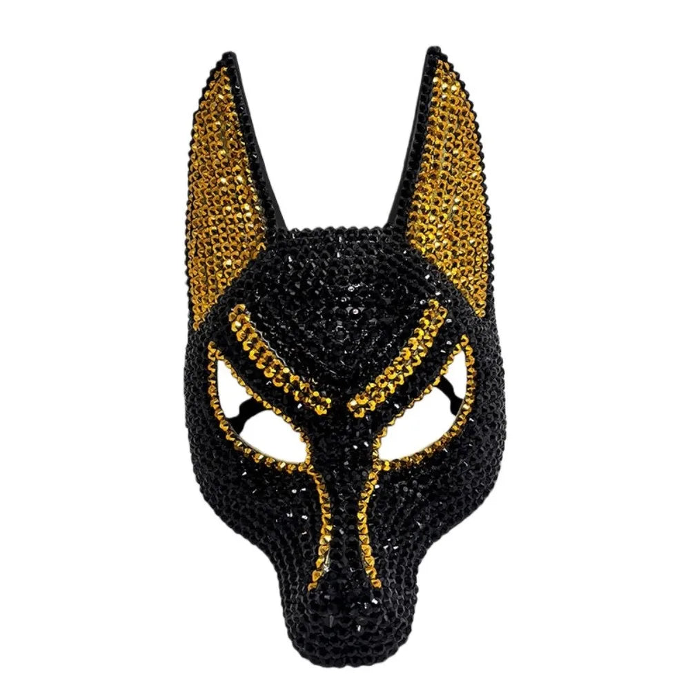 Rhinestone Wolf Head Masquerade Mask – Sparkly Half Face