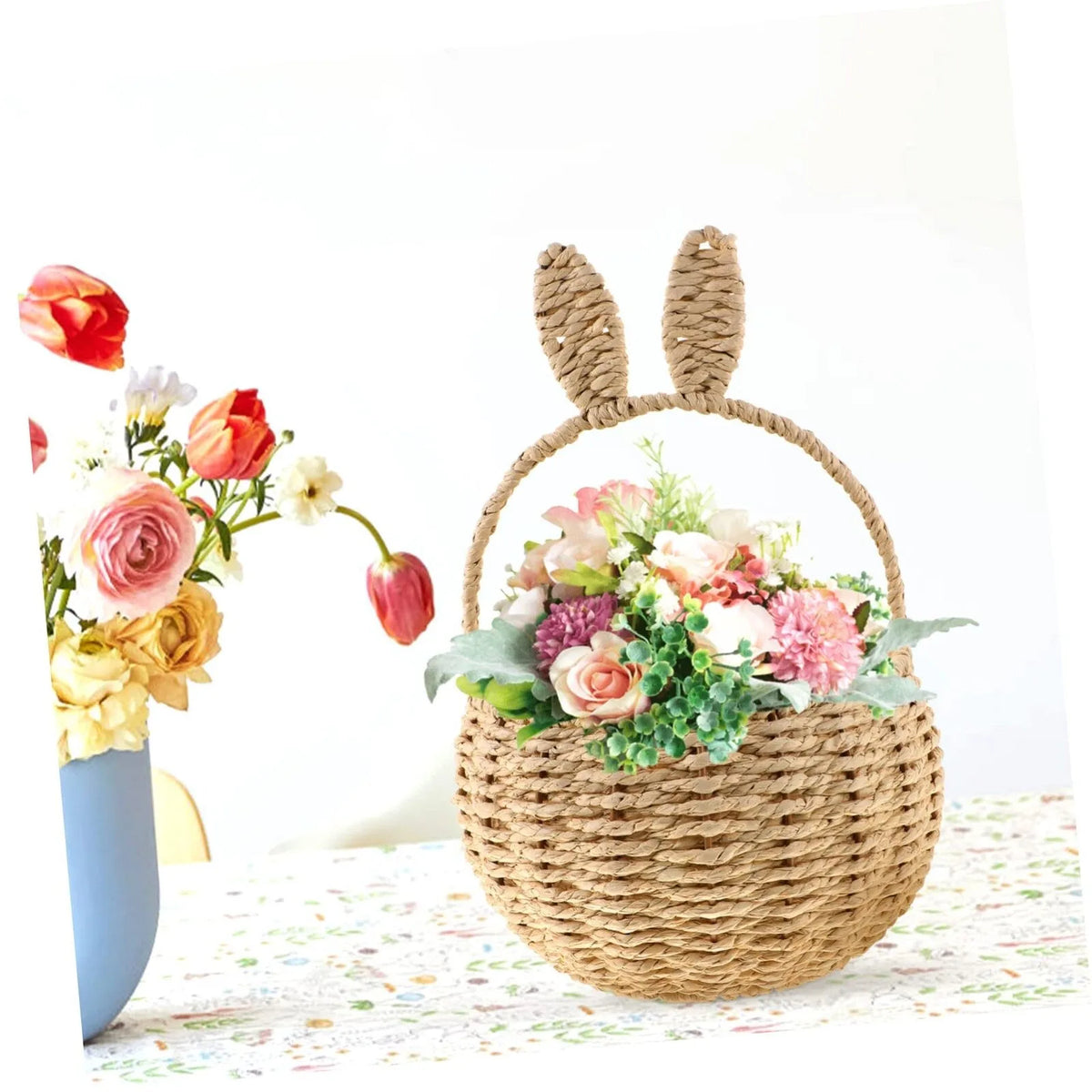 Woven Easter Basket with Handle – Foldable Vine Weave Decor