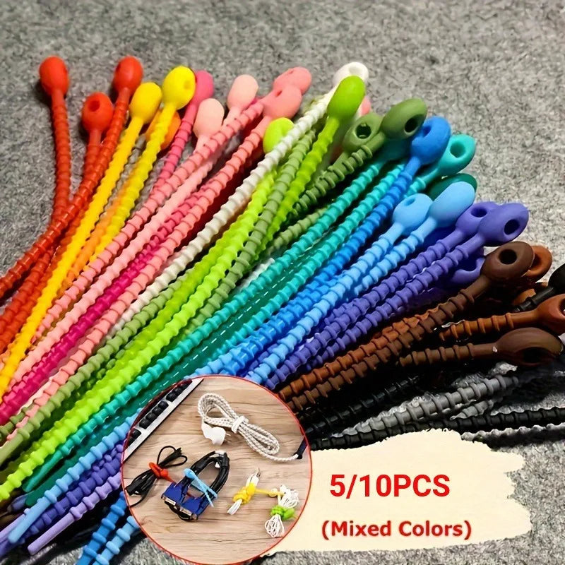 Silicone Reusable Cable Wire Organizer Ties & Cord Winder 5/10 Pcs
