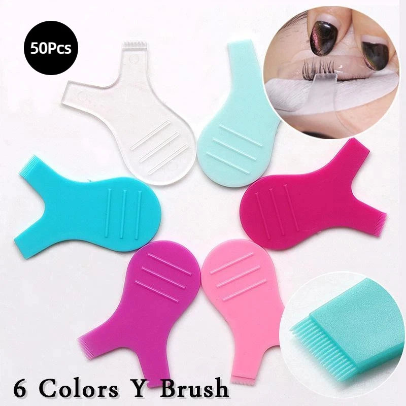 50pcs Y-Shape Eyelash Comb Brush – Lash Separator & Styling Tool