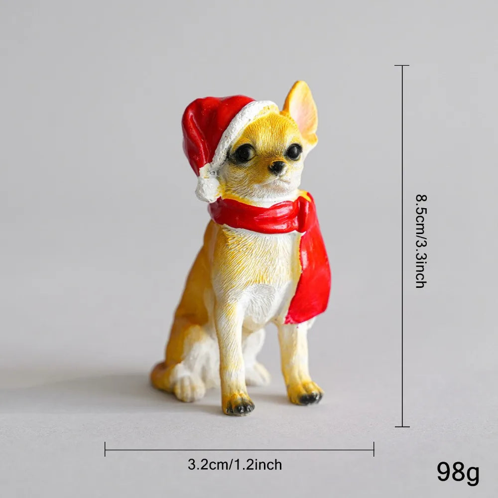 Resin Dog Figurine Santa Hat Christmas Ornament & Decor