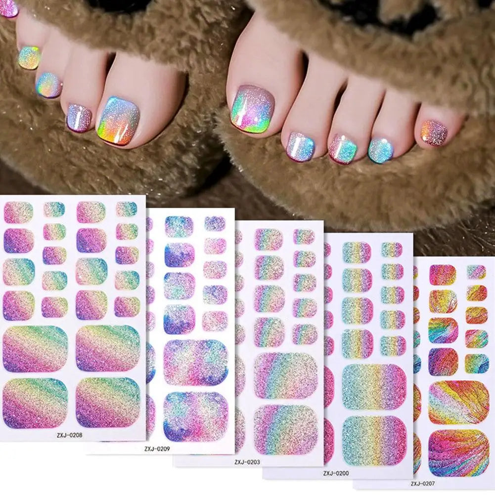 Rainbow Glitter Toenail Stickers – Full Cover Waterproof Wraps