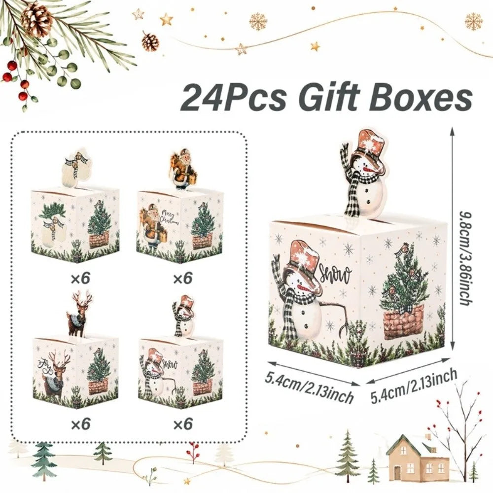 24-Pack 3D Christmas Treat Boxes – Holiday Paper Gift Boxes