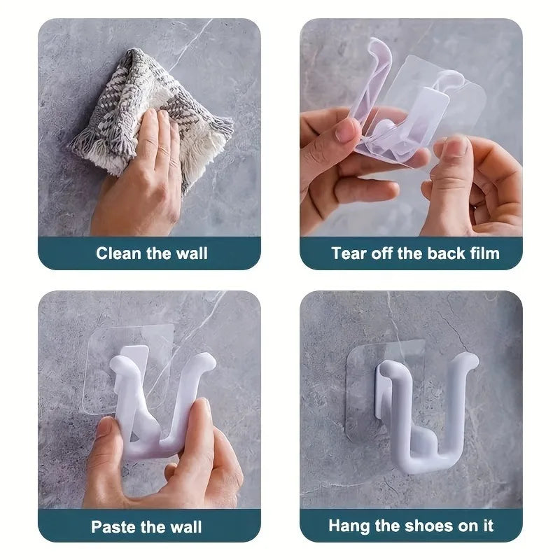 Wall-Mounted Self-Adhesive Shoe Rack with Hooks – 1/2 Pack