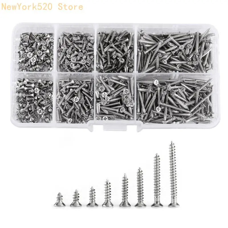 800Pcs 304 Stainless Steel Tapping Screw Assortment Set 8 Sizes