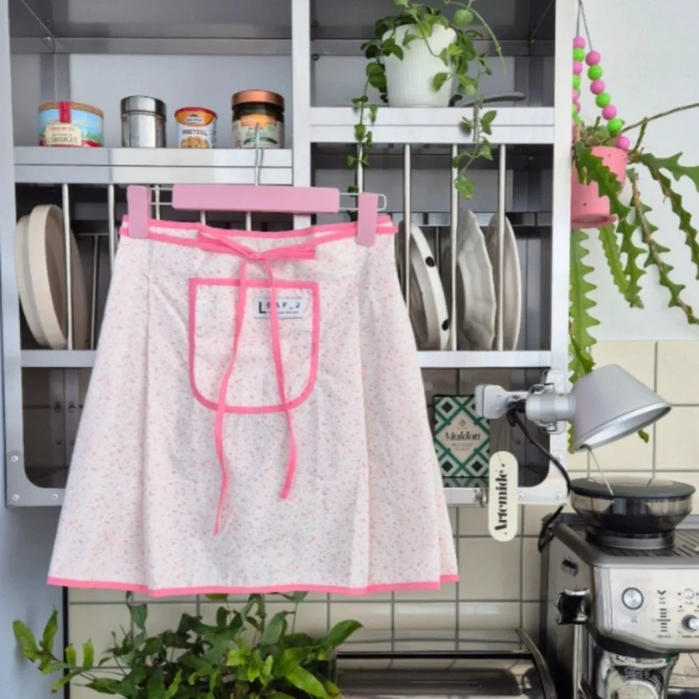 Striped Cotton Waist Apron with Pocket & Tie-Belt | Kitchen Half Apron