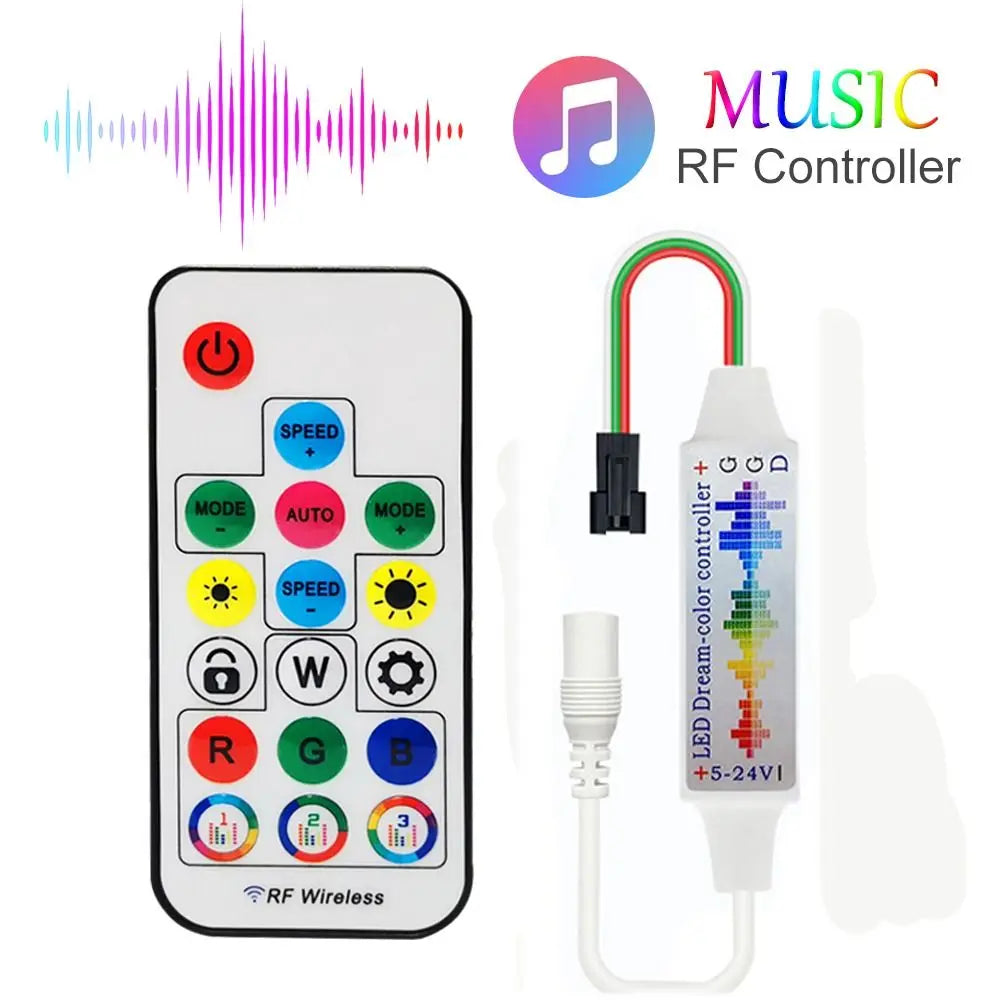 Addressable Music LED Controller 17-Key RF Remote WS2812B RGB