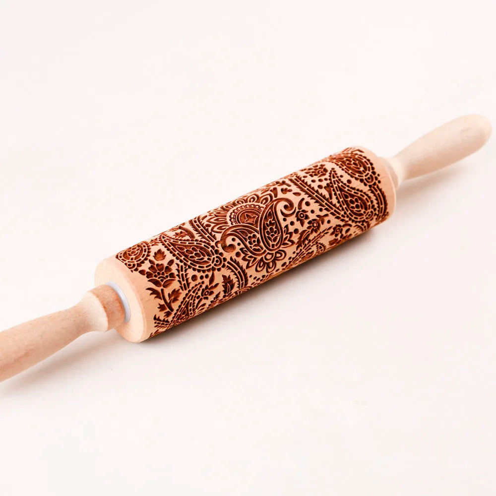 Wooden Embossed Rolling Pin Sunflower Pattern – Baking Cookie Stamp