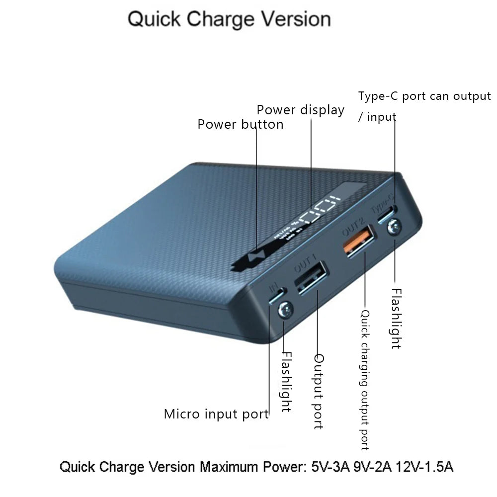 6x18650 DIY Power Bank Case – LED Display & Quick Charge