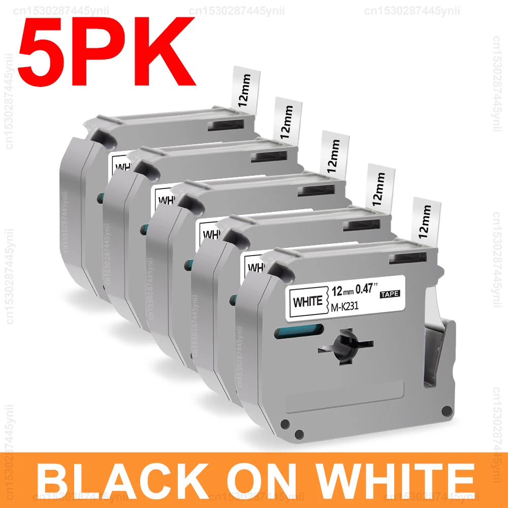Brother MK-231 Compatible Label Tape 12mm Black on White 3/5-Pack